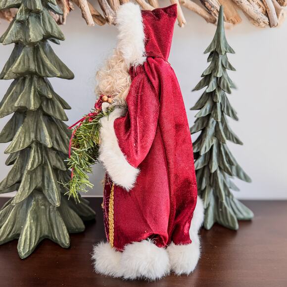 Vintage Burgundy/Gold Santa Claus Tabletop/Treetop Christmas Decor w Garland 16” - Picture 9 of 9